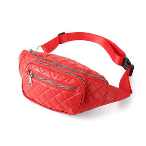 Quilted Waist Fanny Pack Belt Bag Sling Bag Adjustable Strap Red